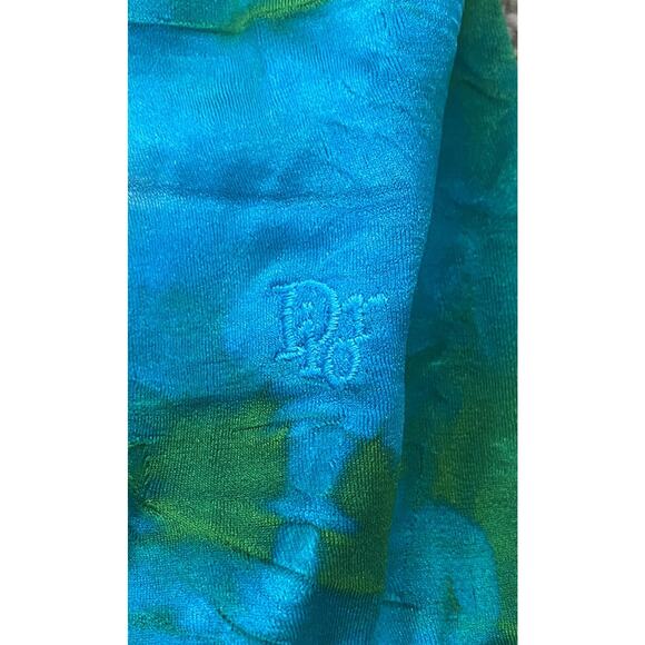 Vintage Christian Dior One Piece Swimsuit Blue Green Tie Dye Bow Strapless RARE - Picture 2 of 12